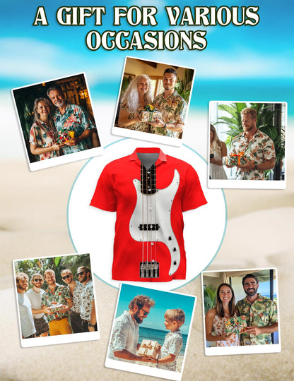Red Bass Guitar Hawaiian Shirt for Men, Button Down Aloha Shirt - Azhawaiian
