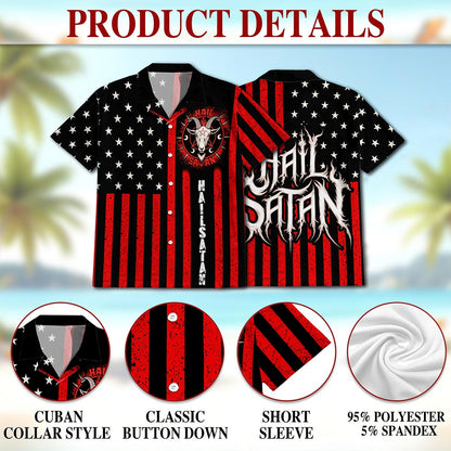Vintage Occult-Themed American Flag Hawaiian Shirt for Men, Aloha Button Down Shirt - Azhawaiian