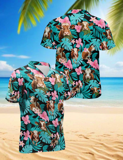 Hereford Cattle Lovers Hawaiian Shirt for Men, Button Down Aloha Shirt - Azhawaiian