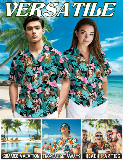 Hereford Cattle Lovers Hawaiian Shirt for Men, Button Down Aloha Shirt - Azhawaiian