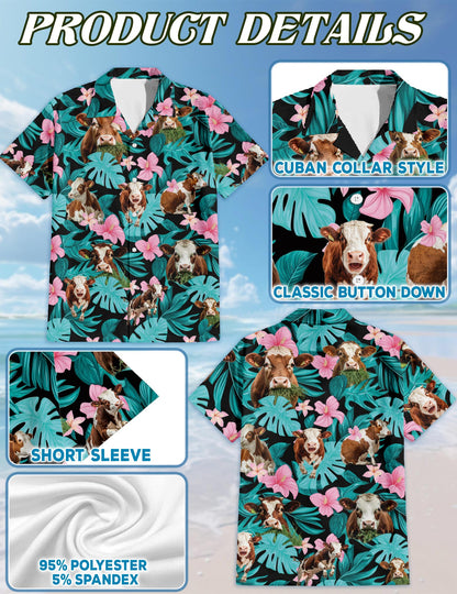 Hereford Cattle Lovers Hawaiian Shirt for Men, Button Down Aloha Shirt - Azhawaiian