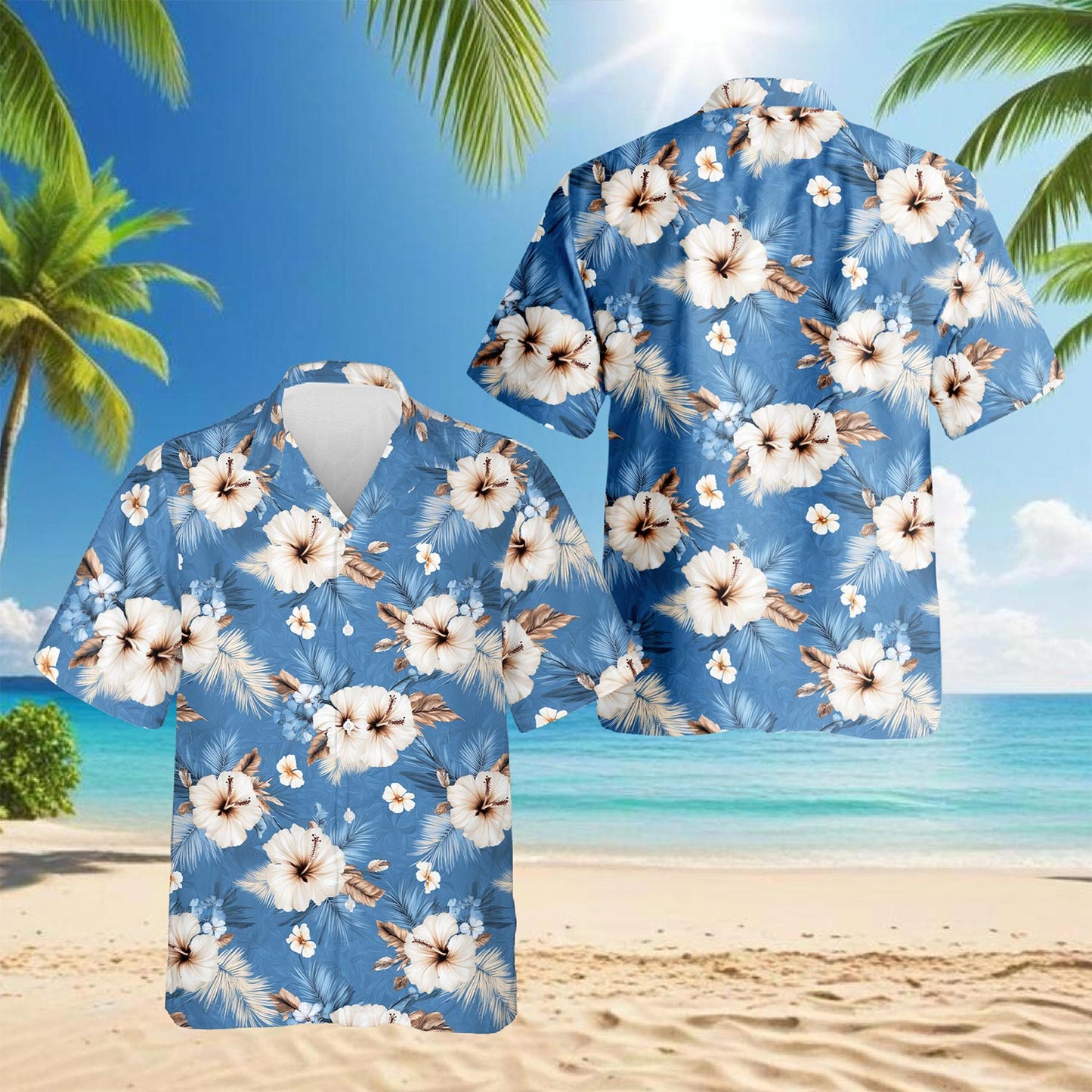 Hibiscus Flowers Hawaiian Shirt for Men, Button Down Aloha Shirt - Azhawaiian