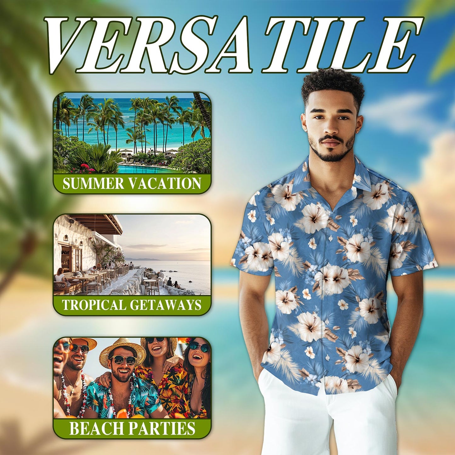 Hibiscus Flowers Hawaiian Shirt for Men, Button Down Aloha Shirt - Azhawaiian