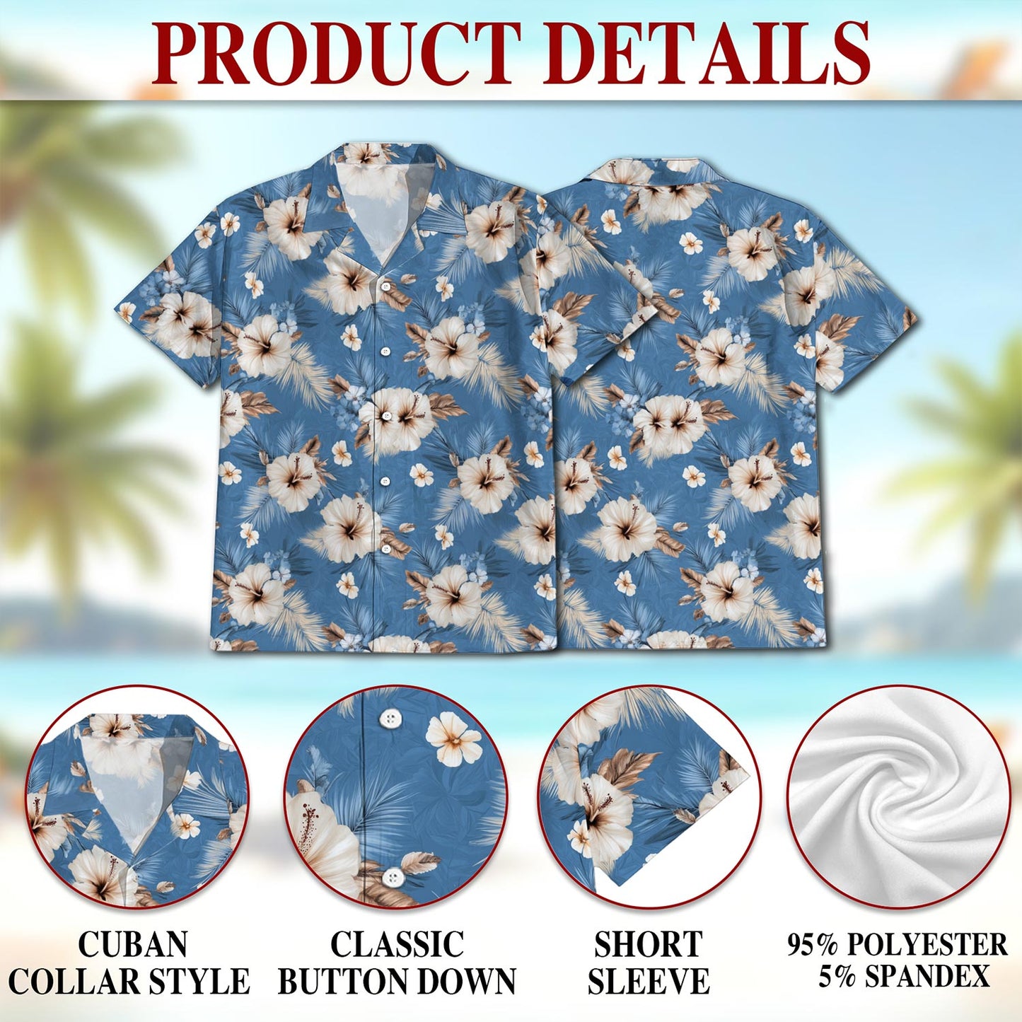 Hibiscus Flowers Hawaiian Shirt for Men, Button Down Aloha Shirt - Azhawaiian