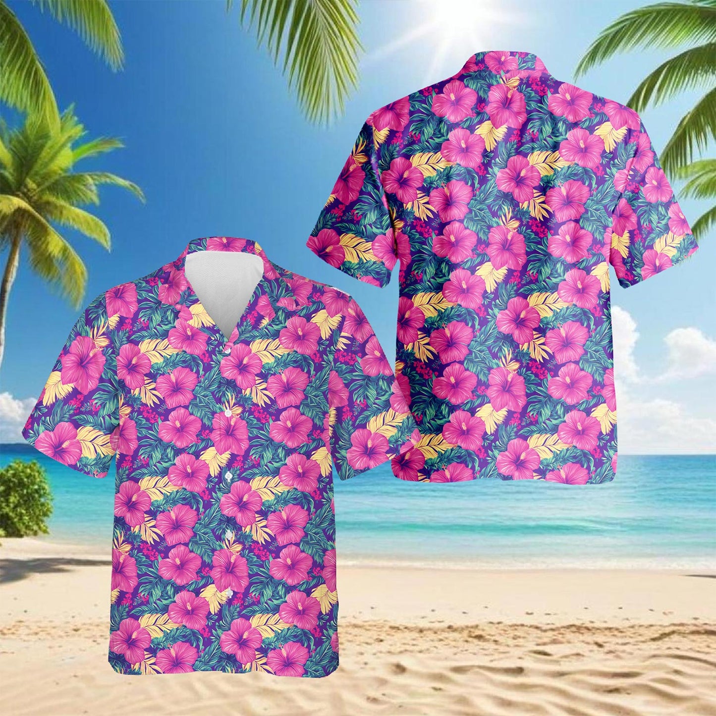 Hibiscus Purple Hawaiian Shirt for Men, Button Down Aloha Shirt - Azhawaiian