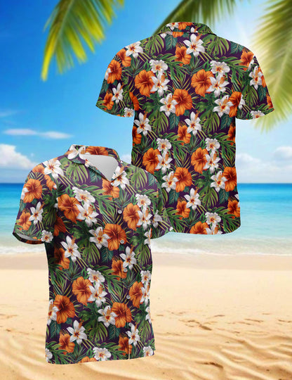 Hibiscus Purple Hawaiian Shirt for Men, Button Down Aloha Shirt - Azhawaiian