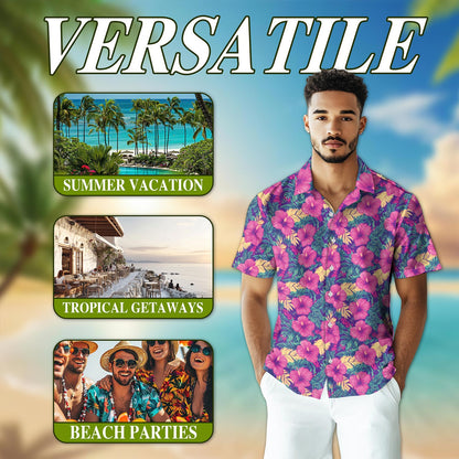 Hibiscus Purple Hawaiian Shirt for Men, Button Down Aloha Shirt - Azhawaiian