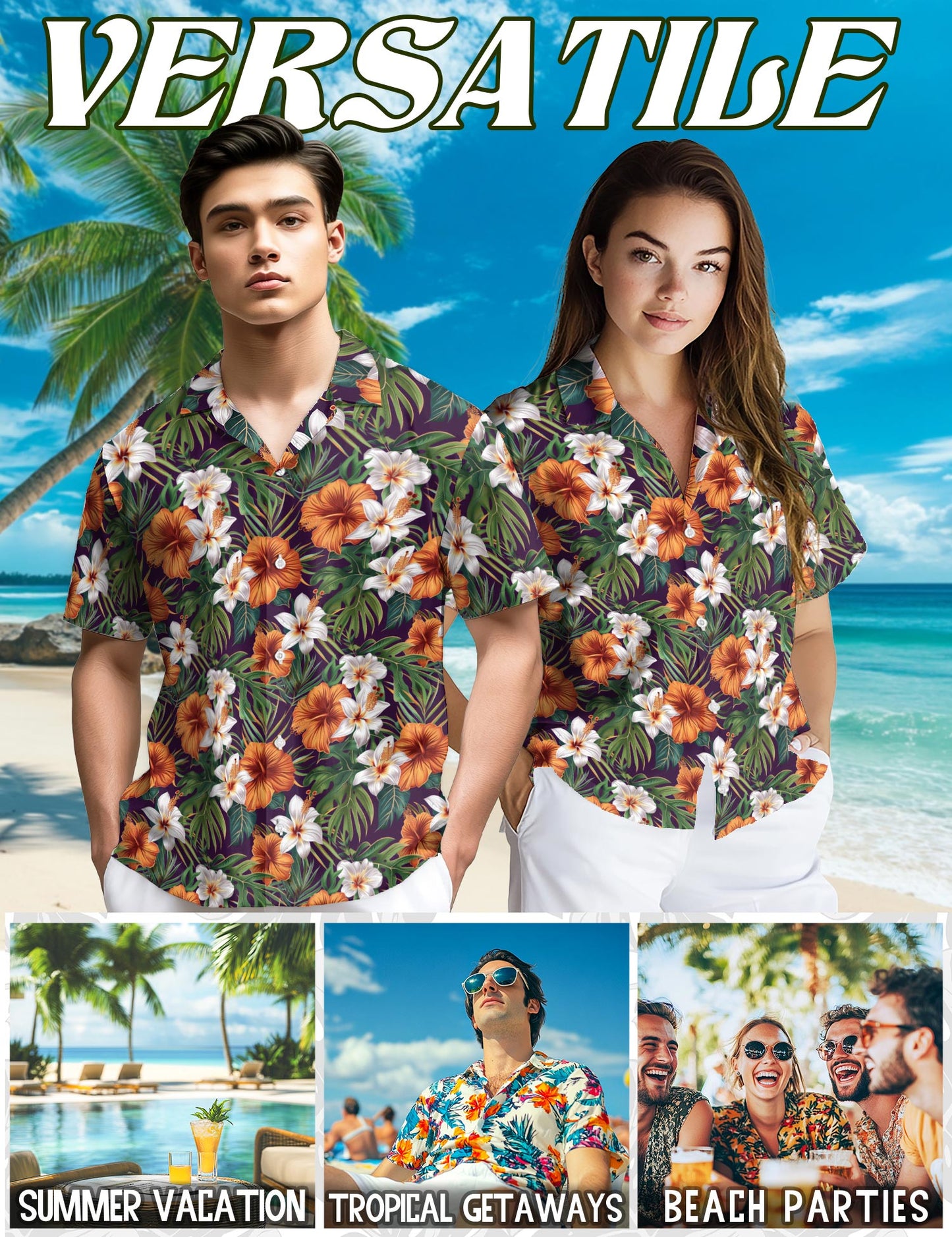 Hibiscus Purple Hawaiian Shirt for Men, Button Down Aloha Shirt - Azhawaiian