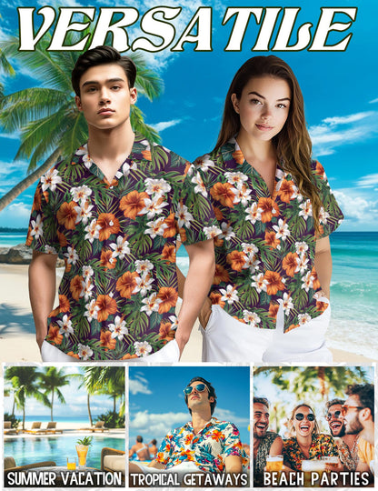 Hibiscus Purple Hawaiian Shirt for Men, Button Down Aloha Shirt - Azhawaiian