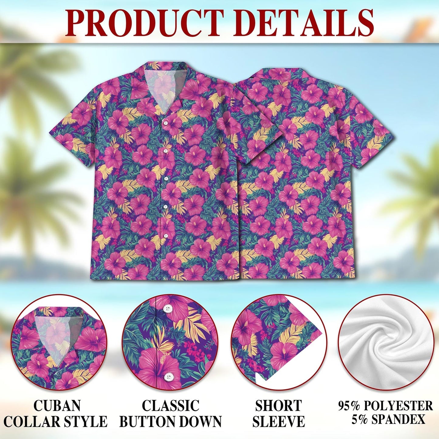 Hibiscus Purple Hawaiian Shirt for Men, Button Down Aloha Shirt - Azhawaiian