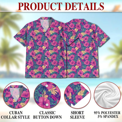 Hibiscus Purple Hawaiian Shirt for Men, Button Down Aloha Shirt - Azhawaiian