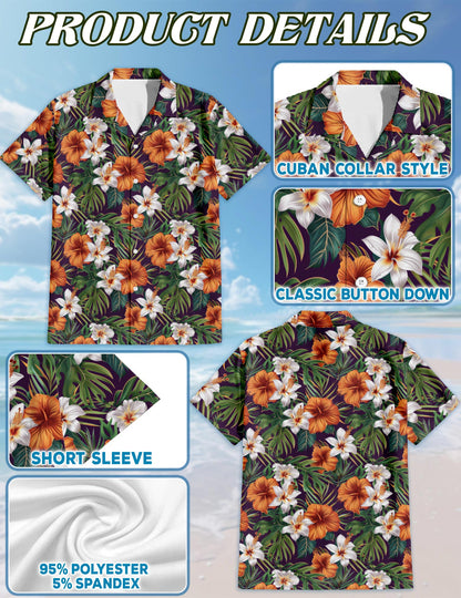 Hibiscus Purple Hawaiian Shirt for Men, Button Down Aloha Shirt - Azhawaiian