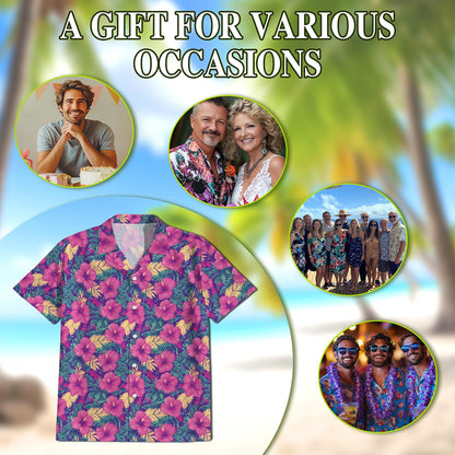 Hibiscus Purple Hawaiian Shirt for Men, Button Down Aloha Shirt - Azhawaiian