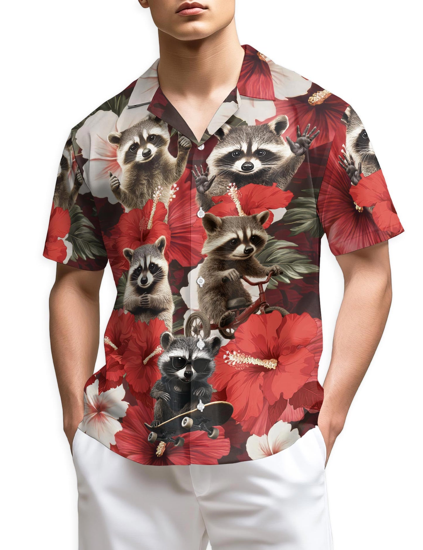 Azhawaiian Hibiscus Raccoon Hawaiian Shirt for Men