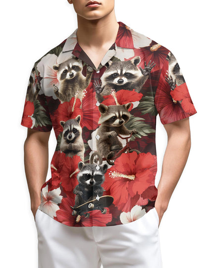 Azhawaiian Hibiscus Raccoon Hawaiian Shirt for Men