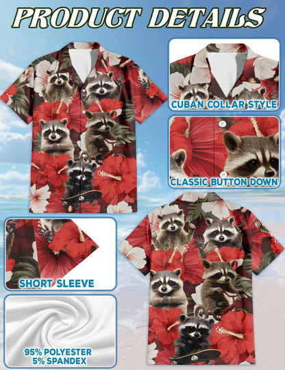 Hibiscus Raccoon Hawaiian Shirt for Men, Button Down Aloha Shirt - Azhawaiian