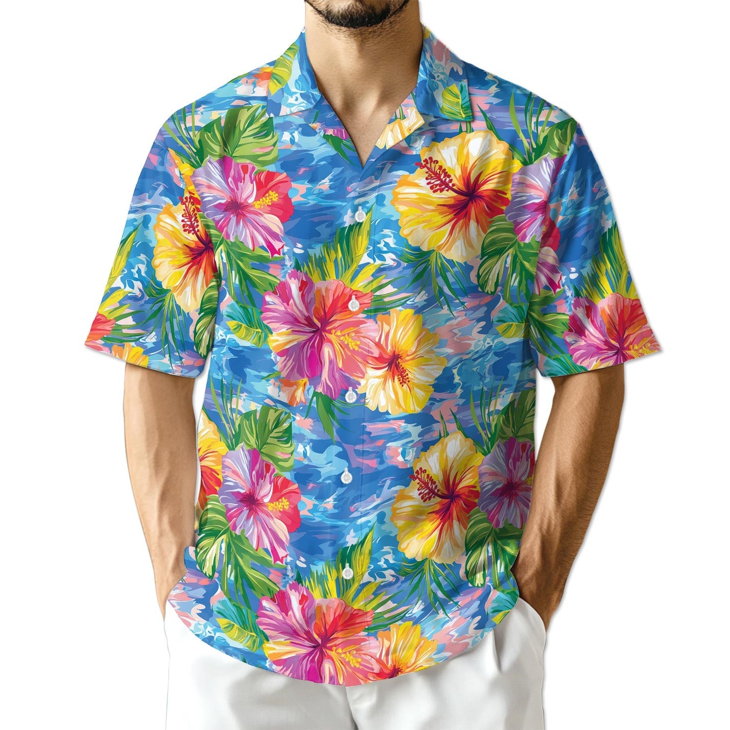 Azhawaiian Hibiscus Seas Blue Hawaiian Shirt for Men
