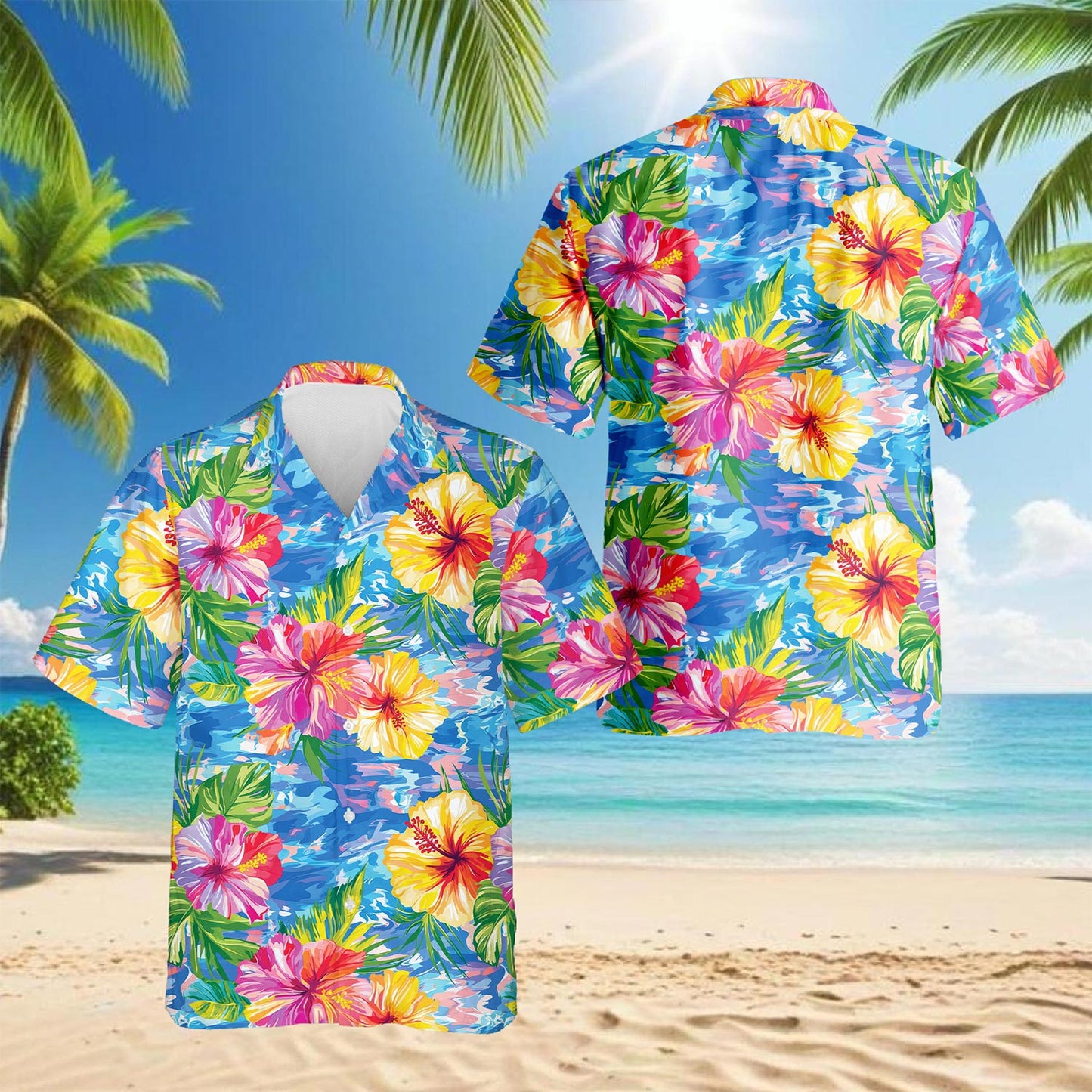 Hibiscus Seas Blue Hawaiian Shirt for Men, Button Down Aloha Shirt - Azhawaiian