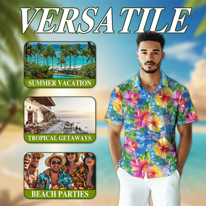 Hibiscus Seas Blue Hawaiian Shirt for Men, Button Down Aloha Shirt - Azhawaiian