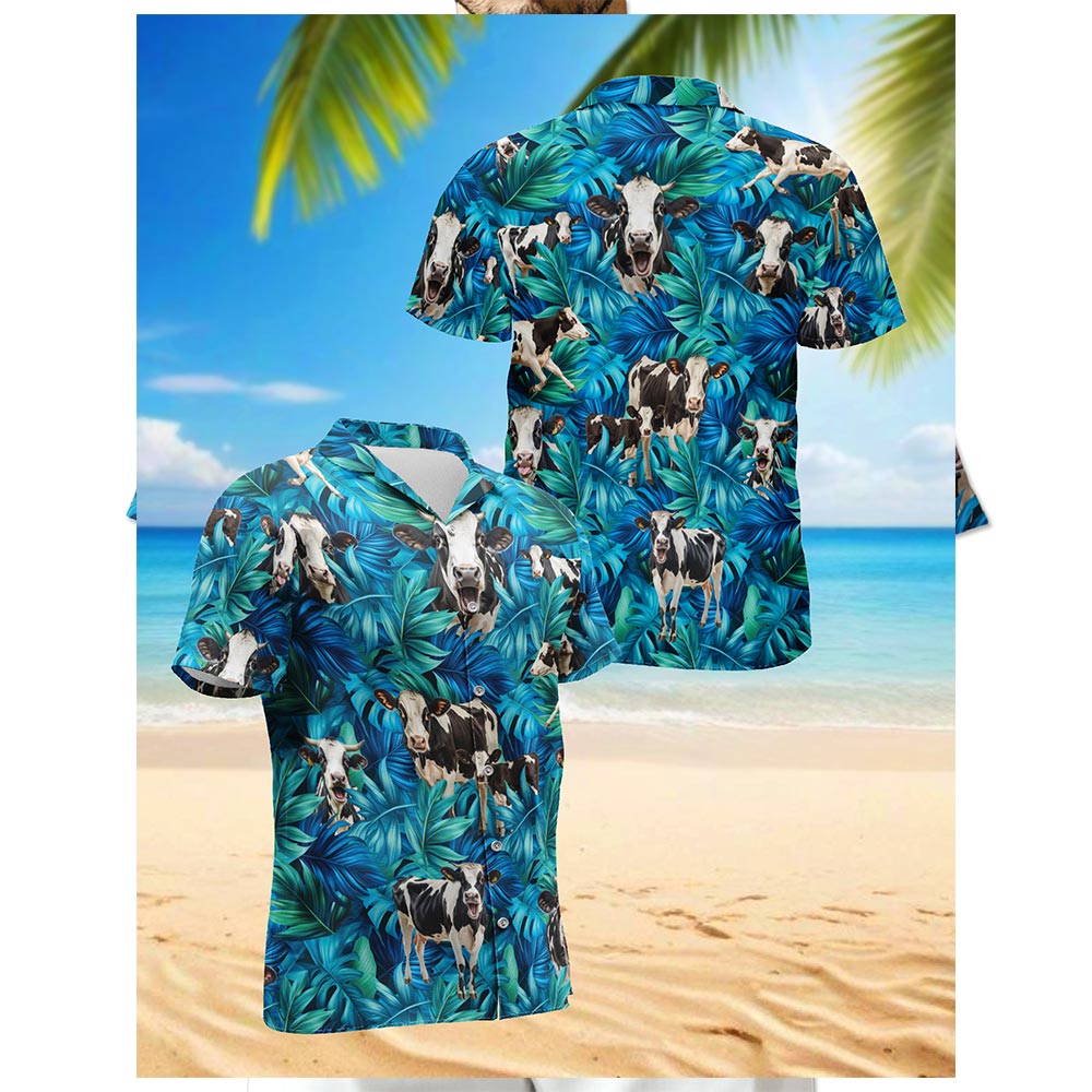 Holstein Friesian Cattle Hawaiian Shirt for Men, Button Down Aloha Shirt - Azhawaiian