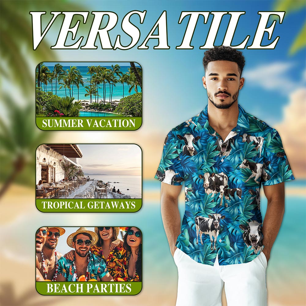 Holstein Friesian Cattle Hawaiian Shirt for Men, Button Down Aloha Shirt - Azhawaiian
