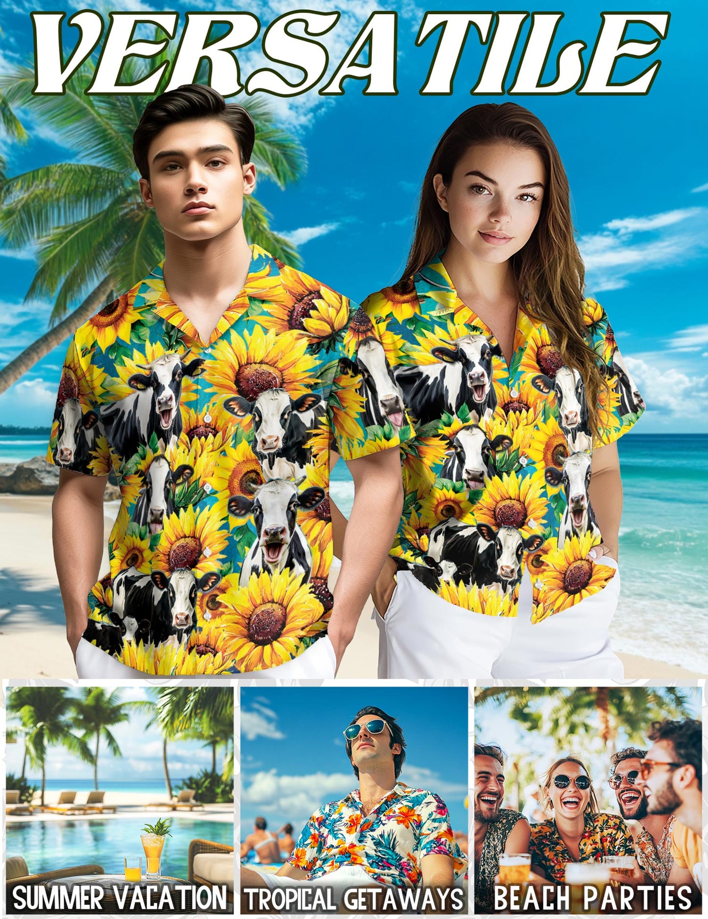 Holstein Friesian Cattle Hawaiian Shirt for Men, Button Down Aloha Shirt - Azhawaiian