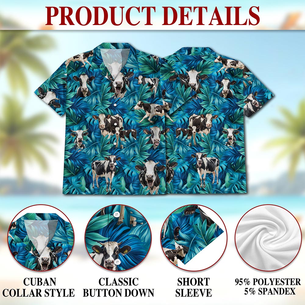 Holstein Friesian Cattle Hawaiian Shirt for Men, Button Down Aloha Shirt - Azhawaiian