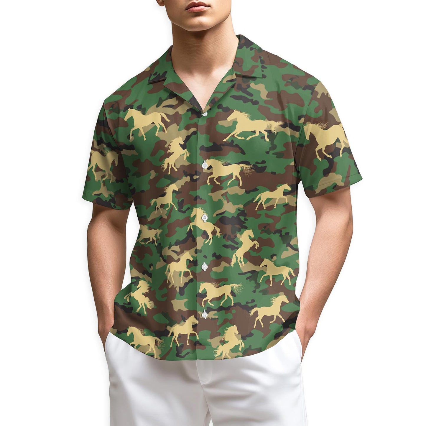 Azhawaiian Horse Camo Hawaiian Shirt for Men