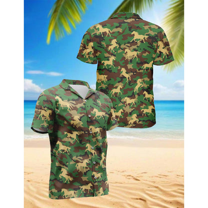 Horse Camo Hawaiian Shirt for Men, Button Down Aloha Shirt - Azhawaiian