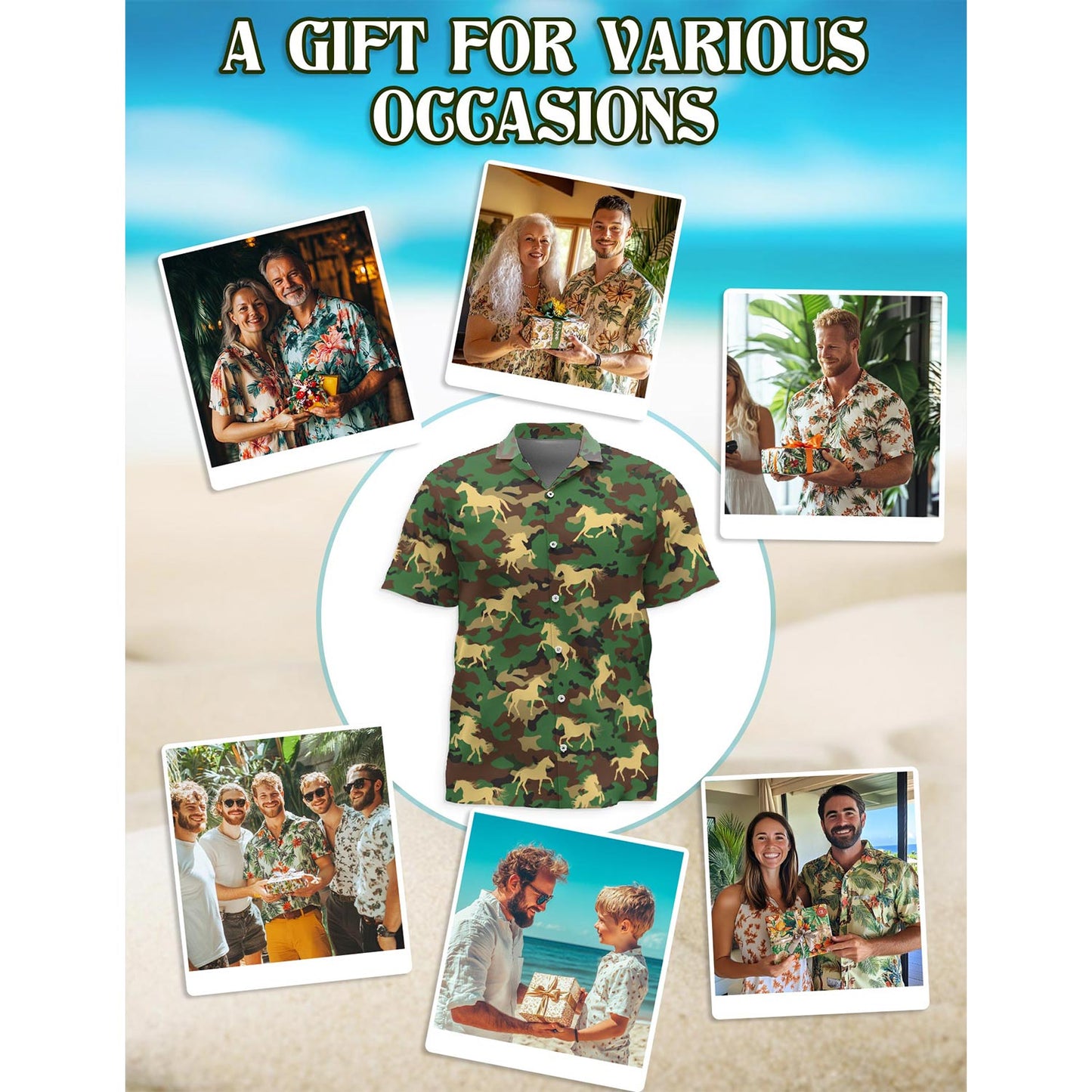 Horse Camo Hawaiian Shirt for Men, Button Down Aloha Shirt - Azhawaiian
