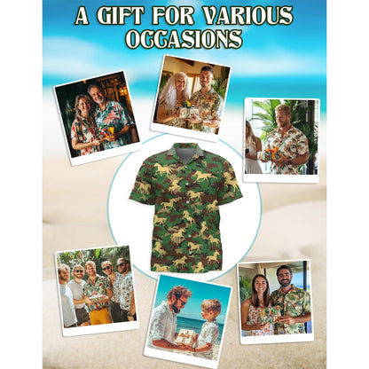 Horse Camo Hawaiian Shirt for Men, Button Down Aloha Shirt - Azhawaiian