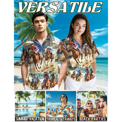 Horse Racing Hawaiian Shirt for Men, Button Down Aloha Shirt - Azhawaiian