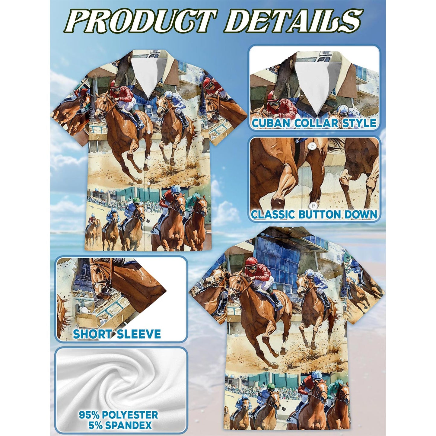 Horse Racing Hawaiian Shirt for Men, Button Down Aloha Shirt - Azhawaiian