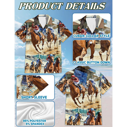 Horse Racing Hawaiian Shirt for Men, Button Down Aloha Shirt - Azhawaiian