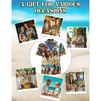Horse Racing Hawaiian Shirt for Men, Button Down Aloha Shirt - Azhawaiian