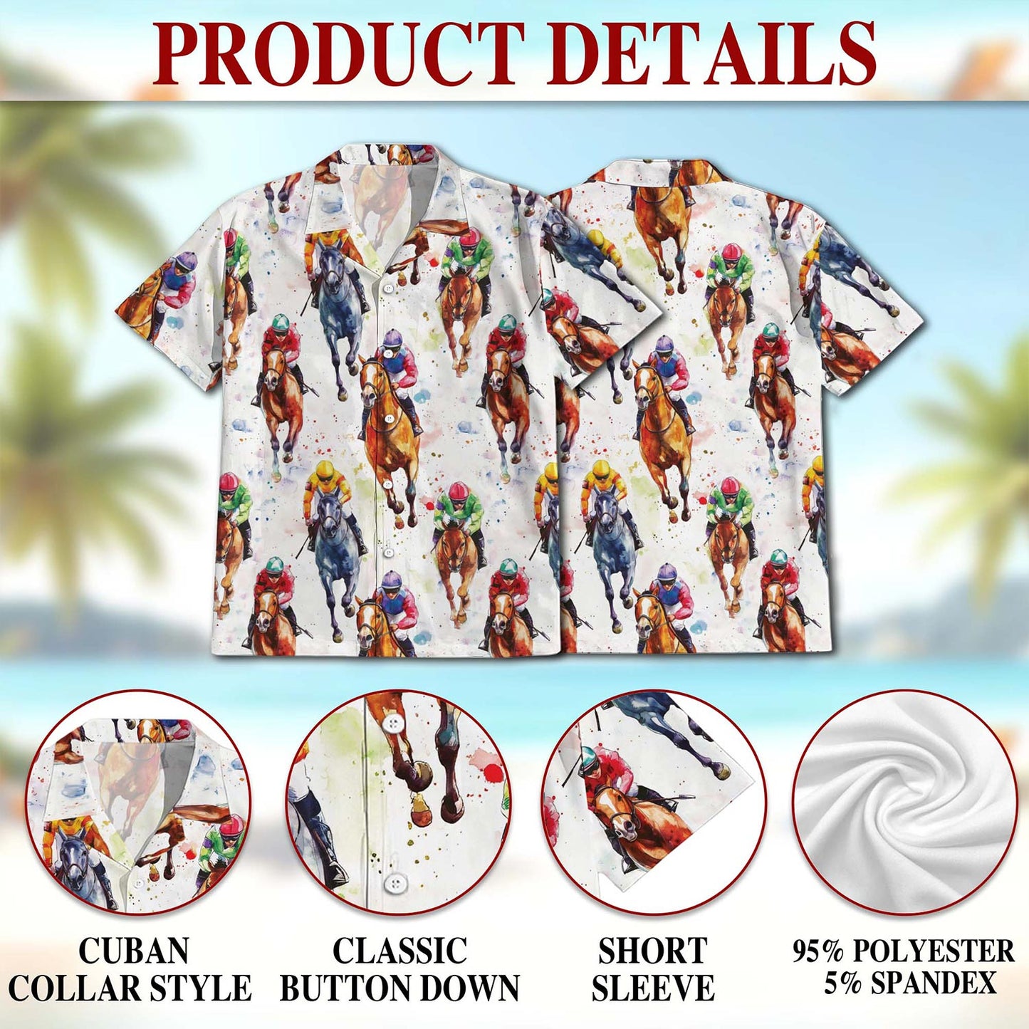 Horse Racing Pattern Hawaiian Shirt for Men, Button Down Aloha Shirt - Azhawaiian