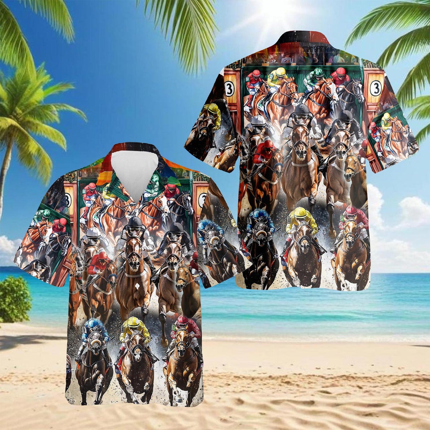 Horses Racing Hawaiian Shirt for Men, Button Down Aloha Shirt - Azhawaiian