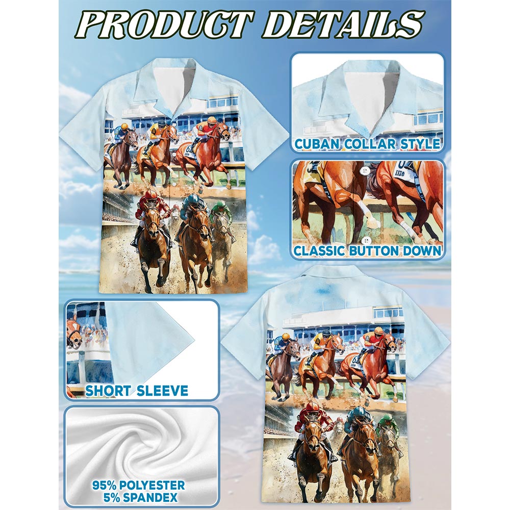Horses Racing Hawaiian Shirt for Men, Button Down Aloha Shirt - Azhawaiian