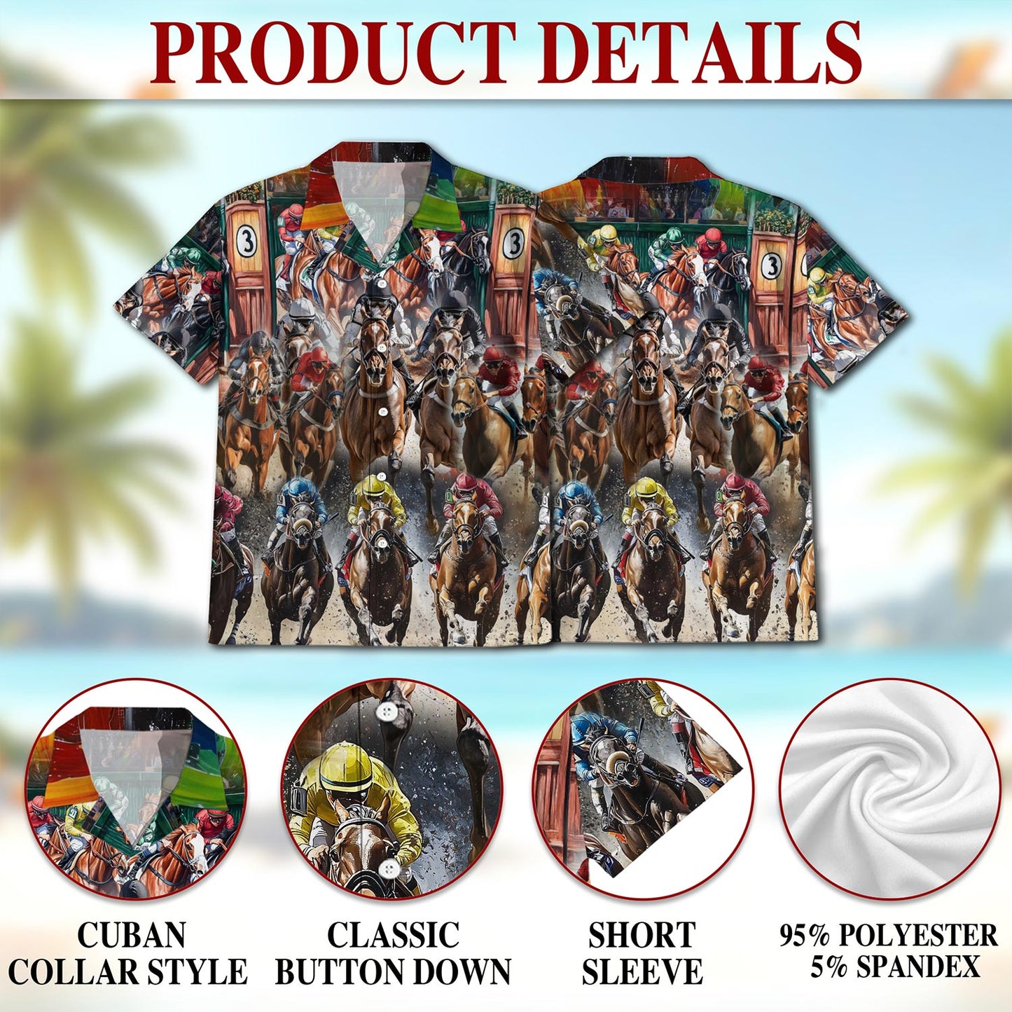 Horses Racing Hawaiian Shirt for Men, Button Down Aloha Shirt - Azhawaiian