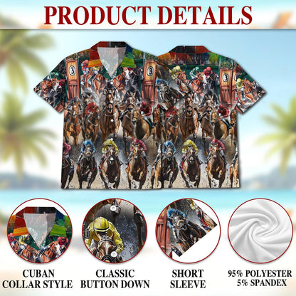 Horses Racing Hawaiian Shirt for Men, Button Down Aloha Shirt - Azhawaiian