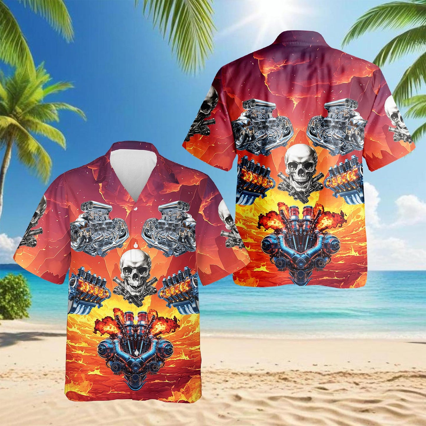 Hot Rod Skull Hawaiian Shirt for Men, Button Down Aloha Shirt - Azhawaiian