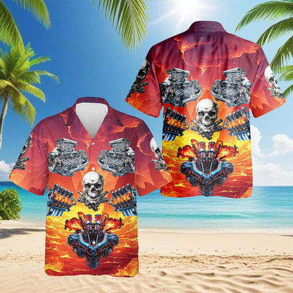 Hot Rod Skull Hawaiian Shirt for Men, Button Down Aloha Shirt - Azhawaiian
