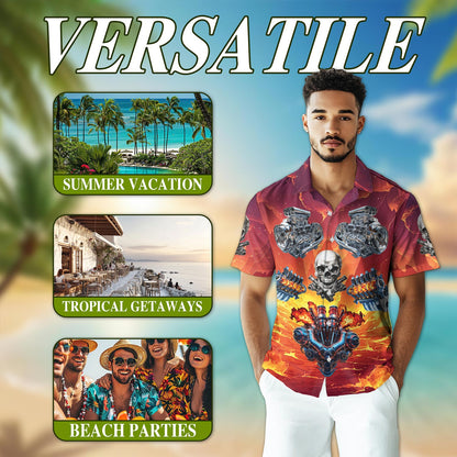 Hot Rod Skull Hawaiian Shirt for Men, Button Down Aloha Shirt - Azhawaiian