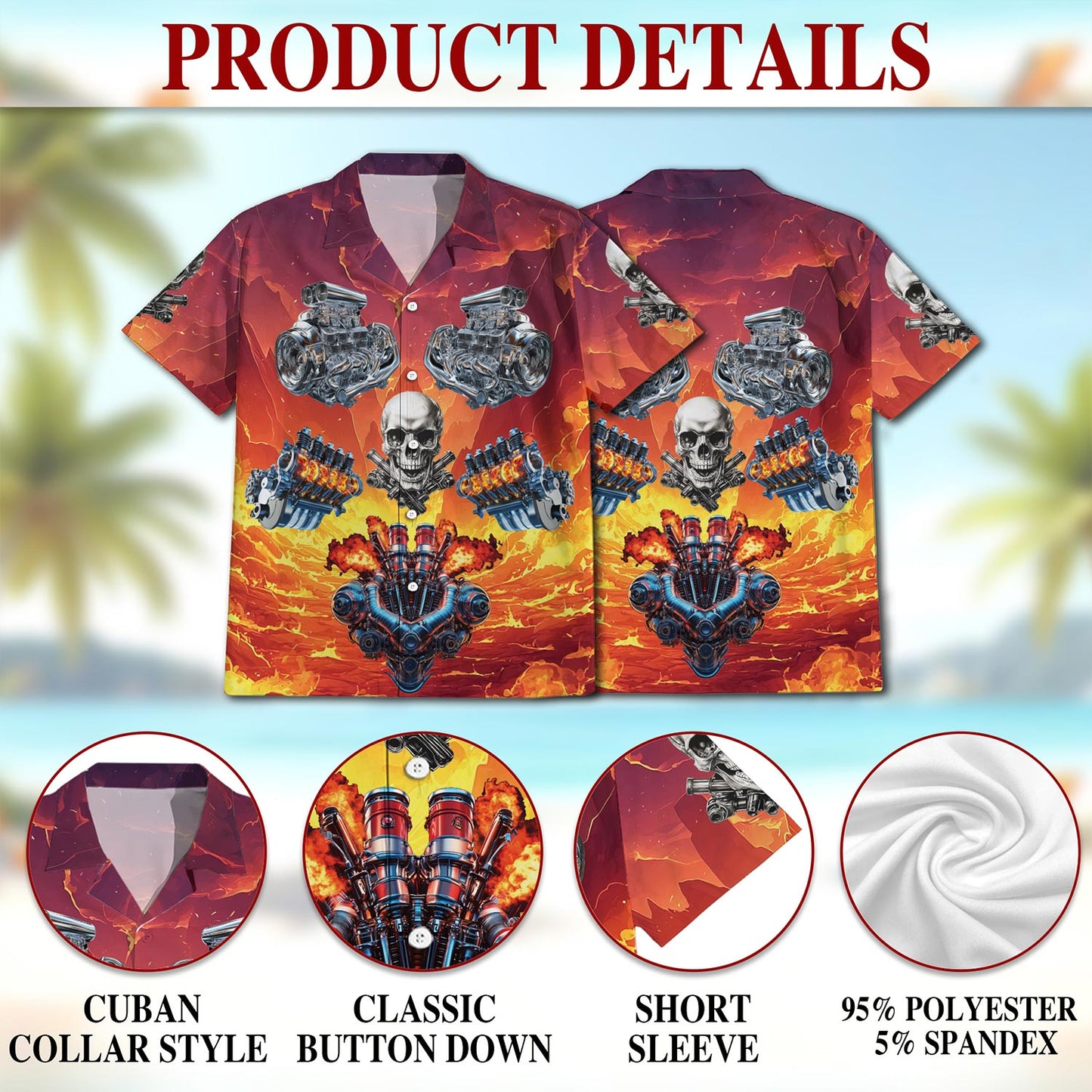 Hot Rod Skull Hawaiian Shirt for Men, Button Down Aloha Shirt - Azhawaiian