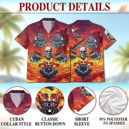 Hot Rod Skull Hawaiian Shirt for Men, Button Down Aloha Shirt - Azhawaiian