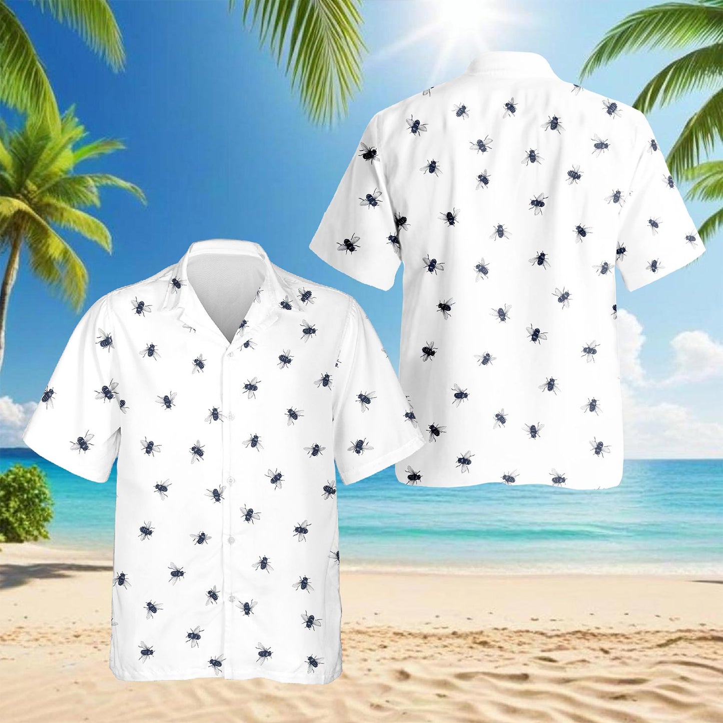 Housefly Pattern Hawaiian Shirt for Men, Button Down Aloha Shirt - Azhawaiian