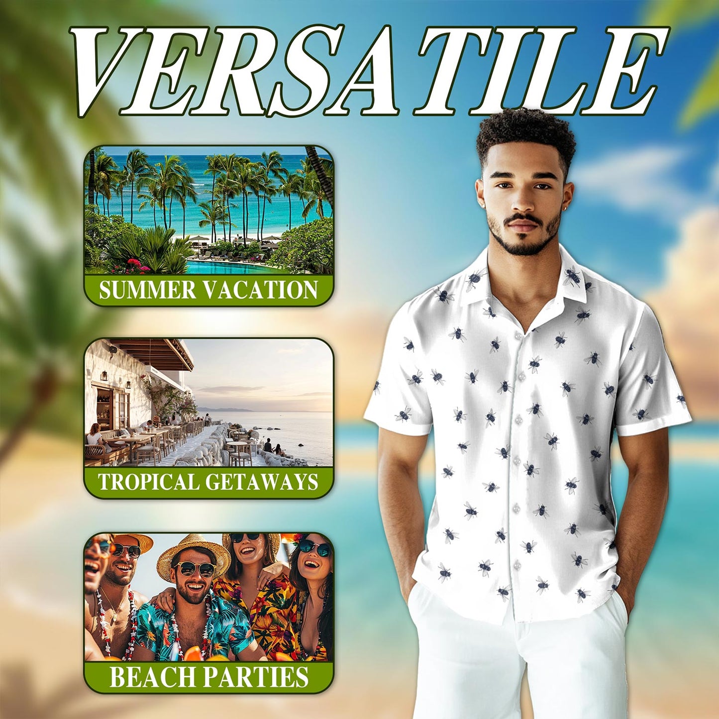 Housefly Pattern Hawaiian Shirt for Men, Button Down Aloha Shirt - Azhawaiian