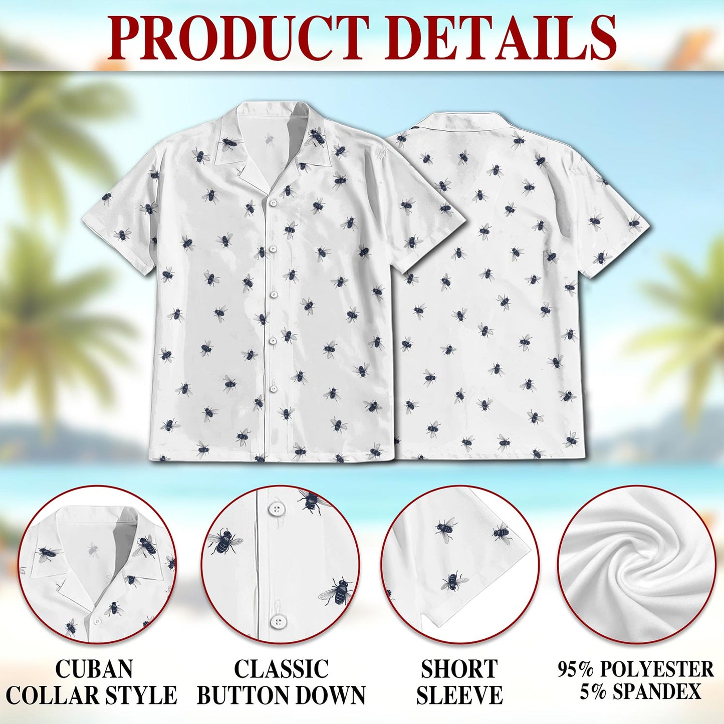 Housefly Pattern Hawaiian Shirt for Men, Button Down Aloha Shirt - Azhawaiian