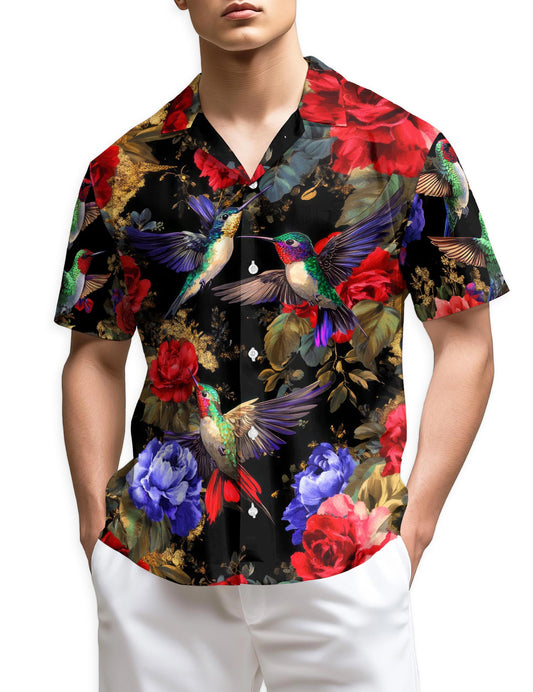 Azhawaiian Hummingbird Peonies Hawaiian Shirt for Men