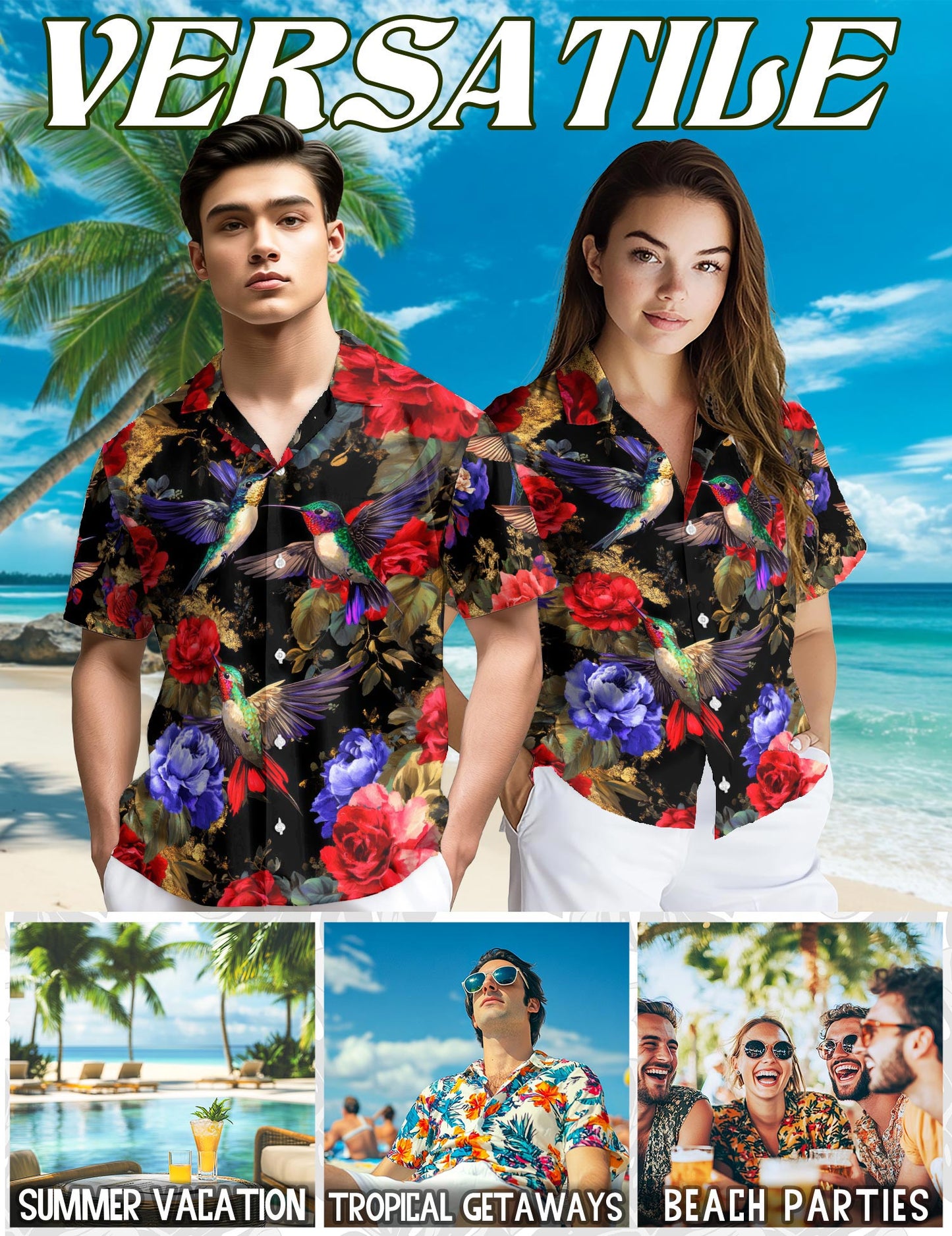 Hummingbird Peonies Hawaiian Shirt for Men, Button Down Aloha Shirt - Azhawaiian
